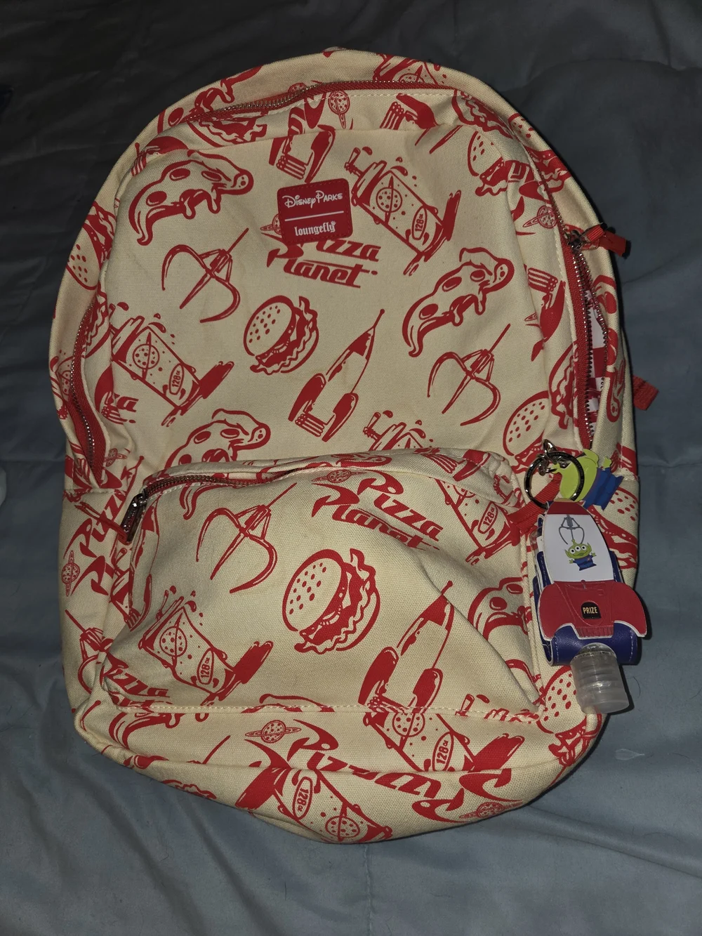 Disney Loungefly Pizza Planet Canvas Backpack w/Pizza Planet Antibac Case NWOT - Picture 3 of 12